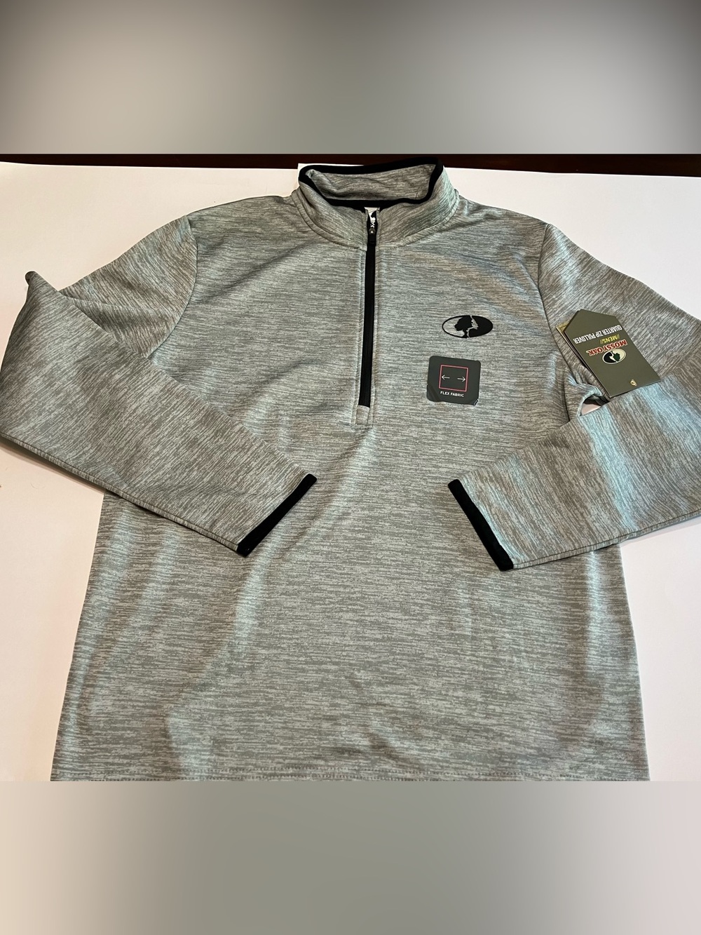 Mossy Oak Pullover 1/4 Zip Mens Size Medium Black Logo Hunt Hunting Grey NEW